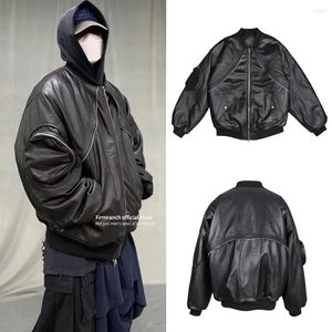 Chaquetas para hombres Archivo de invierno Moda Negro PU Cuero Motocicleta para hombres Mujeres Abrigo de bombardero grueso con diseño de cremallera curvada Top