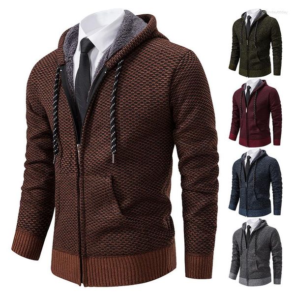 Vestes pour hommes hiver automne vêtements pull froid manteau polaire tricoté veste fermeture éclair avec capuche coréen luxe qualité bleu pulls