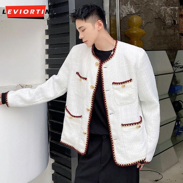 Vestes pour hommes hiver automne mâle tissage tweed manteau cardigan veste streetwear lâche col rond simple boutonnage épais chic