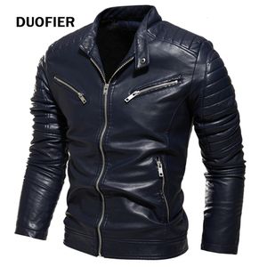 Vestes pour hommes Hiver Veste en cuir noir Hommes Fourrure Doublée Veste de moto chaude Slim Street Fashion Black Biker Manteau Plissé Design Zipper 230215