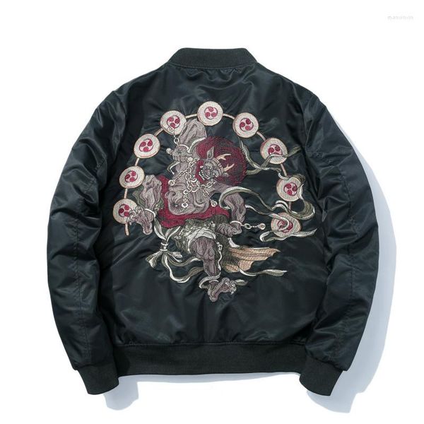 Chaquetas para hombres Chaqueta de bombardero de invierno Hombres Bordado Anime -Pilotos Uniforme de béisbol Japonés Harajuku Ropa de calle Ropa gruesa Cálida Casual