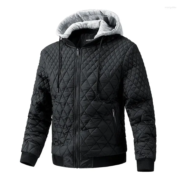 Vestes pour hommes hiver veste chaude décontractée avec capuche amovible manteau thermique doublé de coton pour hommes vêtements d'extérieur de couleur unie