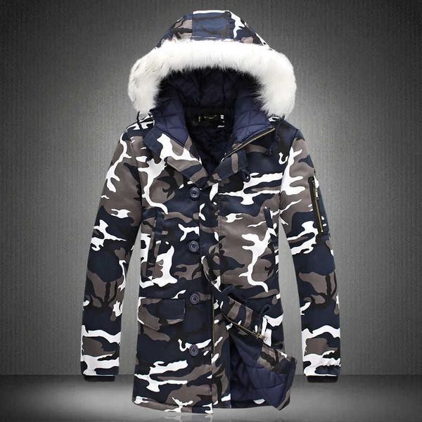 Jackets para hombres Bata de invierno Men Parka Homme 5XL Camuflage Parka Mens Jacket Invierno Hombres Big Fur Collar Fashion Middle Long Coats T231221