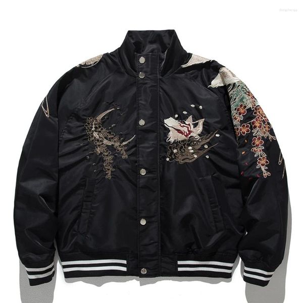 Chaquetas para hombres Moda de invierno Estilo japonés Hip Hop Hombres Streetwear Abrigos 2023 Anime Bordado Black Bomber Baseball Jacket