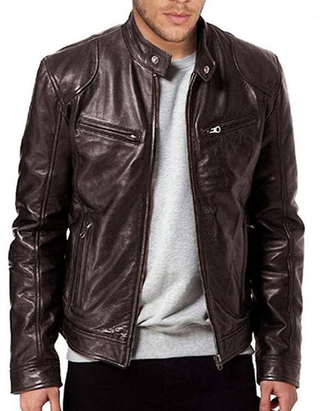 Chaquetas para hombres Moda de invierno Espada de cuero Negro y marrón Abrigo de chaqueta de motociclista de piel de cordero genuina