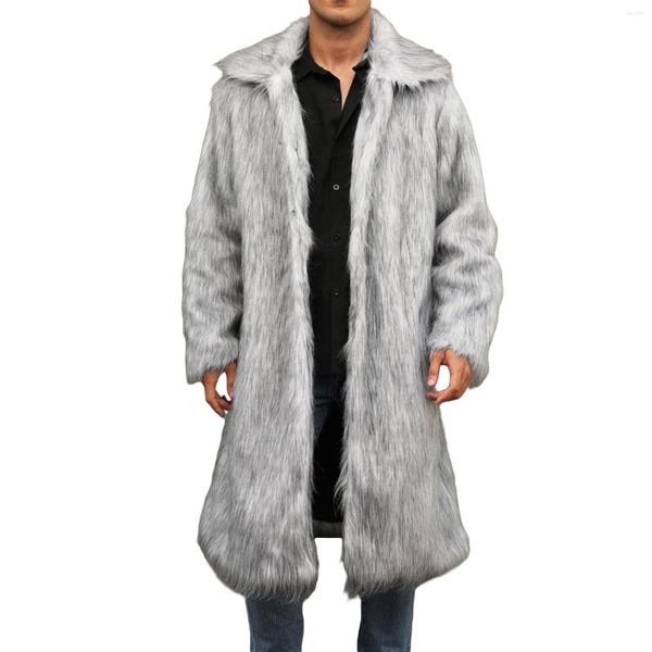 Vestes pour hommes Manteau d'hiver en fausse fourrure surdimensionné chaud à manches longues revers ouvert sur le devant en peluche vêtements d'extérieur