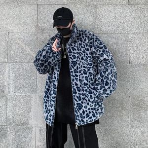 Chaquetas para hombres Winter Fleece Fluffy Men Jacket Hip Hop Streetwear Harajuku Urban Fuzzy Zipper Thin Coat Unisex Leopard Print Mujeres