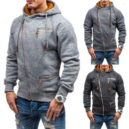 Herenjacks winter voor mannen hoodies casual zijde zip placket vaste kleur lange mouw sweatshirts met capuchon