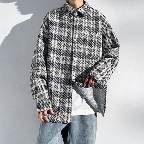 Vestes d'hommes d'hiver pour hommes Zip Fleece Up Automne Trend Street High Mens Jacket Plaid Loose Heavy Coat