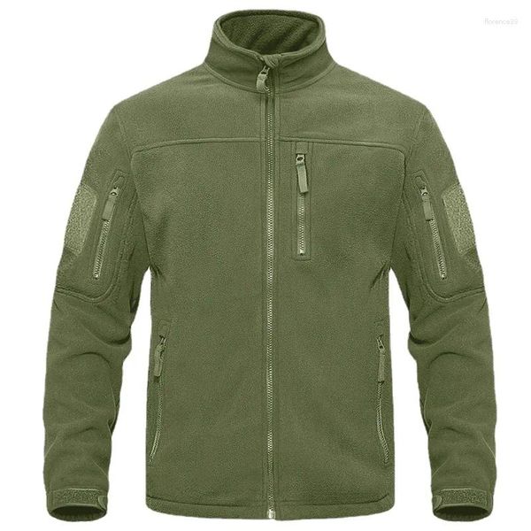 Vestes pour hommes Hiver Full Zip Up Tactique Veste polaire verte Thermique Manteaux de travail chauds Poches pour hommes Safari Randonnée Outwear Coupe-vent