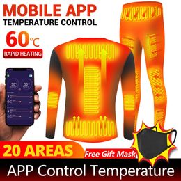 Herenjassen Winter Verwarmd ondergoed Pak Smart Phone APP Controle Temperatuur USB Batterij aangedreven Fleece Thermische Motorjas Heren Dames 230825