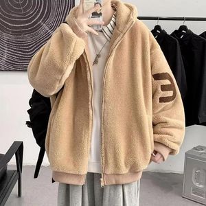 Vestes pour hommes hiver à capuche cardigan à fermeture éclair manteau laine d'agneau polaire épais rembourré pulls veste en vrac fourrure artificielle vêtements masculins