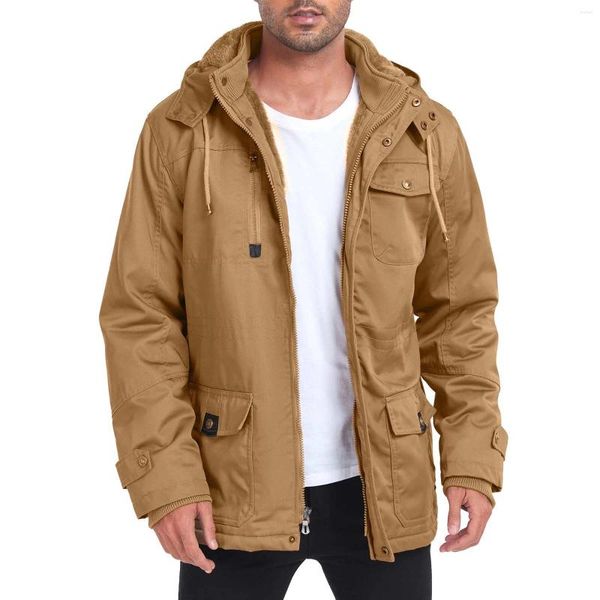 Chaquetas para hombres Chaqueta de invierno Forro polar Forrado Grueso Capucha extraíble Abrigo de trabajo con carga pesada para hombre Caza reversible