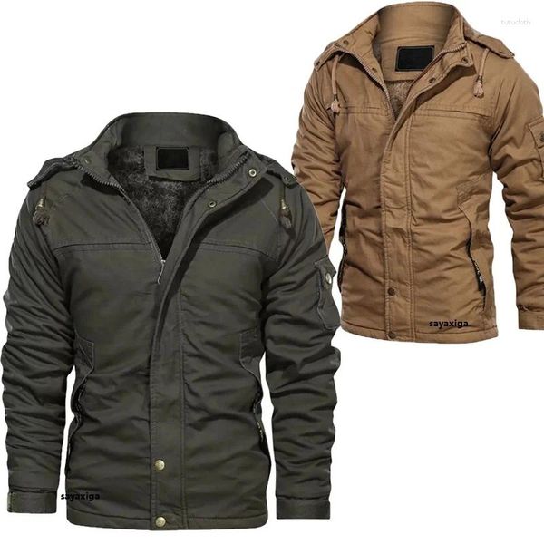 Vestes pour hommes Veste d'hiver Doublure en polaire Parkas en plein air Manteau à capuche Coupe-vent militaire surdimensionné épais chaud bombardier multi-poches