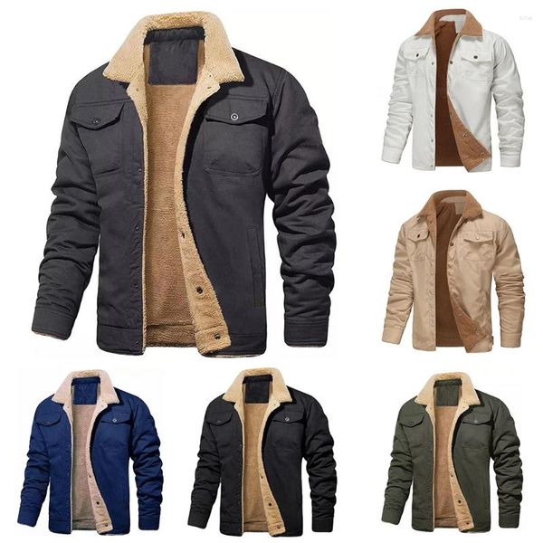 Vestes pour hommes Veste d'hiver Mâle Peluche Épaissir Laine Revers Broderie Épais Chaud Cargo Manteaux 4XL