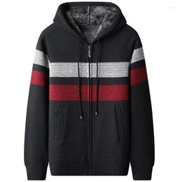 Hommes vestes hiver veste hommes polaire chaud à capuche Cardigan manteau mode Patchwork tricoté vêtements d'extérieur décontractés hommes vêtements 2022