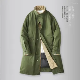 Vestes pour hommes hiver japonais rétro long coupe-vent veste armée vert manteau plus taille parka automne bouffant pardessus