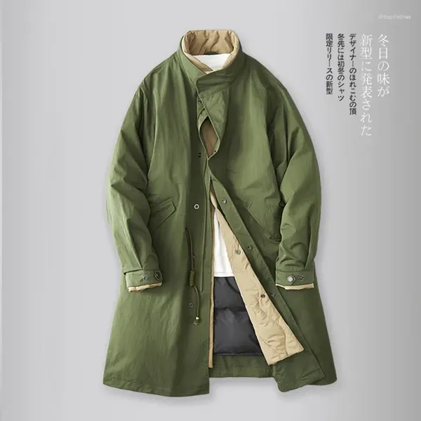 Chaquetas para hombres Invierno Japonés Retro Largo Cortavientos Chaqueta Ejército Verde Abrigo Plus Tamaño Parka Otoño Puffer Abrigo