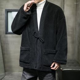 Herenjacks Winter Japanse vintage Taoïstische gewaad Jacket Heren losse grote maat vest Chinese stijl Lamb Wool Tang Kostuum Hanfu