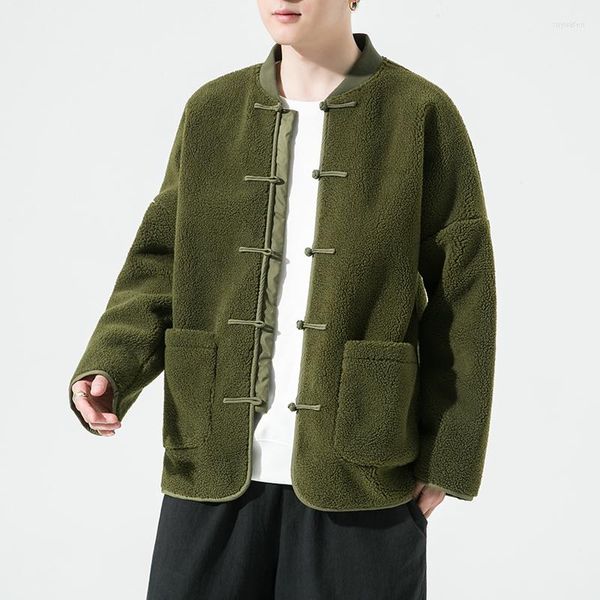 Vestes pour hommes hiver laine d'agneau veste Hanfu Style chinois épaissi chaud grande taille coton vêtements jeunesse rétro Baseball col