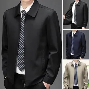 Vestes pour hommes manteau de revers d'hiver Mid-âgé du père de la fermeture à glissière lisse du cardigan de couleur un collier avec collier de retour pour usure quotidienne lâche