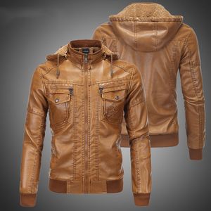 Мужские куртки зимние кожаные флисовые пальто с капюшоном ветровка Мужская повседневная байкерская теплая мотоциклетная верхняя одежда на молнии 230217