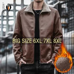 Herenjassen Winter Leren Jas Herenjassen Fleece Warm Oversized 6XL 7XL 8XL Plus Size Bomber Motorcycle Flanel Losse Hoge Kwaliteit 231117