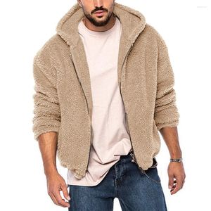 Vestes d'homme hiver homme chaud polaire fourrure moelleux manteau à capuche veste zippée solide vêtements de couleur pull streetwear vêtements pour hommes