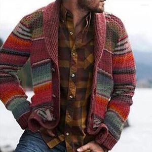 Chaquetas de invierno para hombre, cárdigan de lana con capucha, suéter de punto de retazos con rayas frontales abiertas, abrigo de manga larga, chaqueta, ropa para hombre