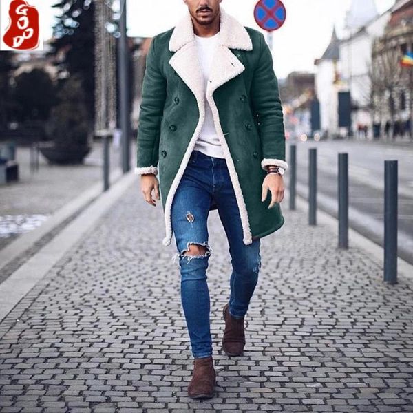 Chaquetas para hombre, chaqueta de invierno para hombre, abrigo holgado de lana gruesa, gabardina informal de cuero de ante sintético para hombre, ropa de calle 2021