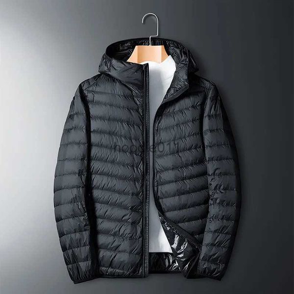 Giacche da uomo Inverno Uomo Piumino leggero Piumino con cappuccio Cerniera Piumino esterno Piumino caldo Capispalla lungo Solid Parka Nero L231130