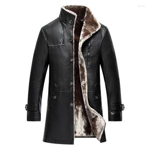 Herenjacks Winterheren Kleding High-end PU Leather Lederen lange mouw knop Casual Warm Slim Fit Coat Office Business Jacket