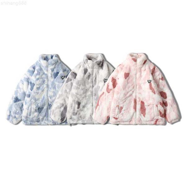 Chaquetas para Hombre Invierno Nueva Marca de Moda Tie Dyed Collar de pie Abrigo de Felpa de Conejo de imitación para Hombres y Mujeres Ocio en la Calle Ropa de algodón versátil para Parejas