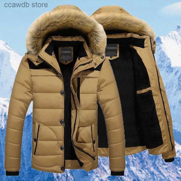 Vestes pour hommes Hiver nouveaux hommes chaud coton veste manteaux col de fourrure à capuche Parka vers le bas veste matelassée épais mâle chaud pardessus laine doublure manteau T240109