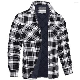 Herenjacks winter plaid katoenen heren met lange mouwen gewatteerde flanel shirt jas multi-pockets outpartytywar wandeljagen tops