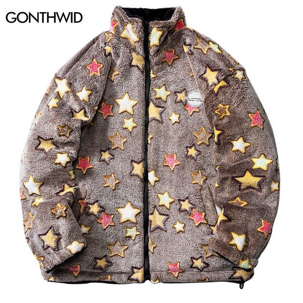 Vestes pour hommes Veste polaire réversible d'hiver Y2K Streetwear Vintage Star Print Fausse fourrure floue peluche peluche manteaux en laine d'agneau Harajuku vestes 230831