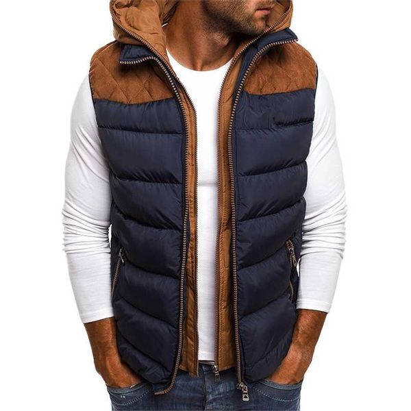 Chaquetas para hombres Chaqueta Parkas sin mangas de invierno para hombres Moda Cálida con capucha Chaleco masculino con cremallera Chaleco de remiendo 220114