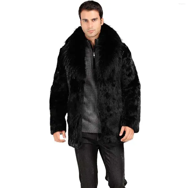 Vestes pour hommes hiver couleur unie col rabattu manteau à manches longues imitation laine cardigan veste pour hommes