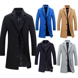 Herenjacks winter stijlvol formeel overjas jas voor mannen massieve kleur lange mouw buitenkleding trench lagen knopen mode mannelijk 221130