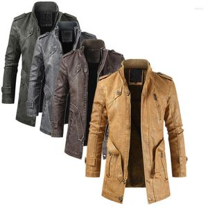 Chaquetas de invierno para hombre, chaqueta de cuero de lana gruesa, abrigo, prendas de vestir largas, ropa Vintage informal cálida a la moda para hombre, chaqueta de motorista Steampunk