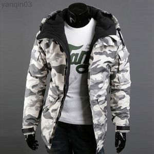 Herenjacks winter dikke warm warm pur windbreaker herfst camouflage print pocket zipper lange mouw l220830