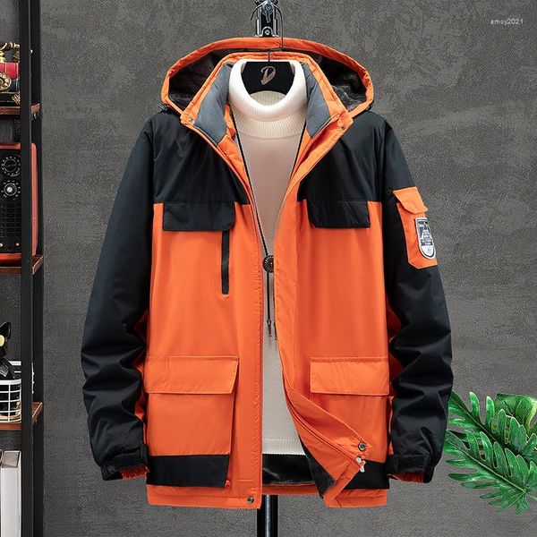 Hommes Vestes Hiver Épais Chaud Imperméable Veste Hommes Casual Coupe-Vent Plus Velours Parkas Camping En Plein Air Randonnée Thermique À Capuche Manteau L-8XL