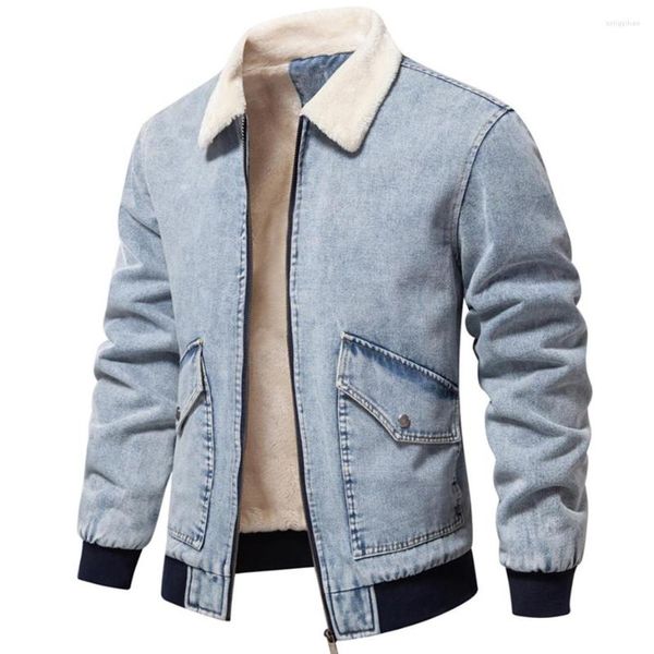 Chaquetas para hombres Invierno Espesar Chaqueta de mezclilla Hombres Fleece Jeans Moda Casual Color Sólido Abrigos Masculino Cálido Jean Azul Negro