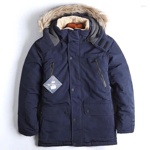 Chaquetas para hombres Invierno Espesar Cuello de lana cálido Chaqueta de algodón de longitud media Hombres Parka a prueba de viento Abrigo Abrigo Forro polar Abrigo cortavientos para