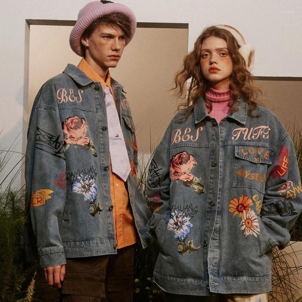 Vestes pour hommes Hiver Vintage Jean Hommes Automne Mode Broderie Lavé Casual Surdimensionné Hip Hop Couples Streetwear Denim Manteaux Unisexe