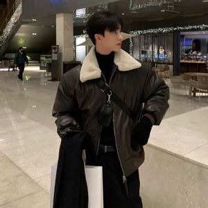 Herenjassen Winter Warm Fashion Coffee Black Dikke lederen Streetwear Koreaanse losse korte jas S Parker Kleding 230106