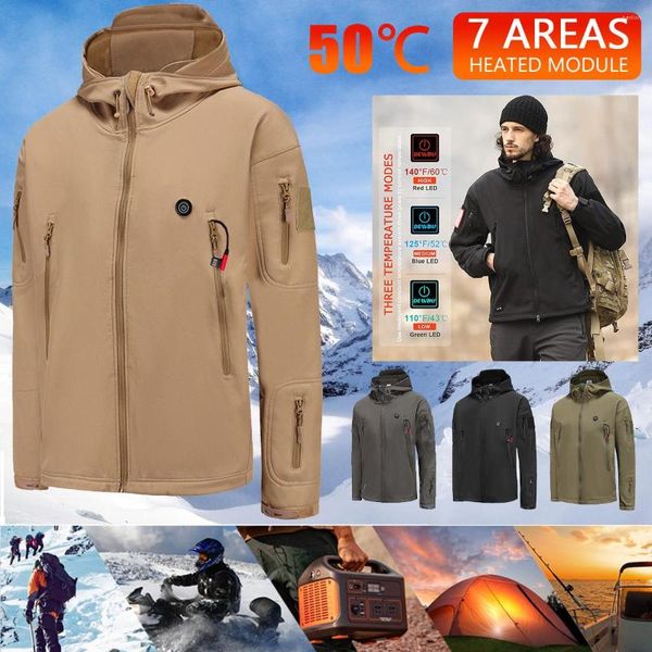 Vestes pour hommes veste chaude d'hiver lavable USB Rechargeable extérieur tactique à capuche sport Trench Coat combinaison de Ski