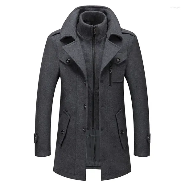 Vestes d'hommes d'hiver manteau de laine hommes mode double col épais veste chaude simple boutonnage trench mélanges décontractés pardessus