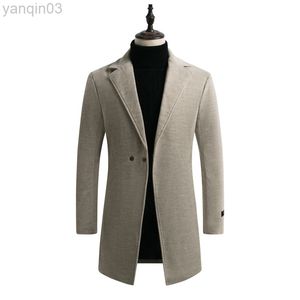 Vestes pour hommes hiver laine longue tranchée décontractée mélanges affaires plus épais chaud coupe ajustée 5XL L220830