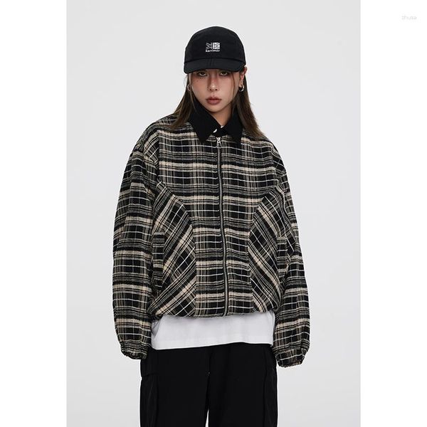 Jaquetas masculinas mulheres outono japão coreano vintage streetwear moda solta casual xadrez carga jaqueta homens casaco unisex outerwear